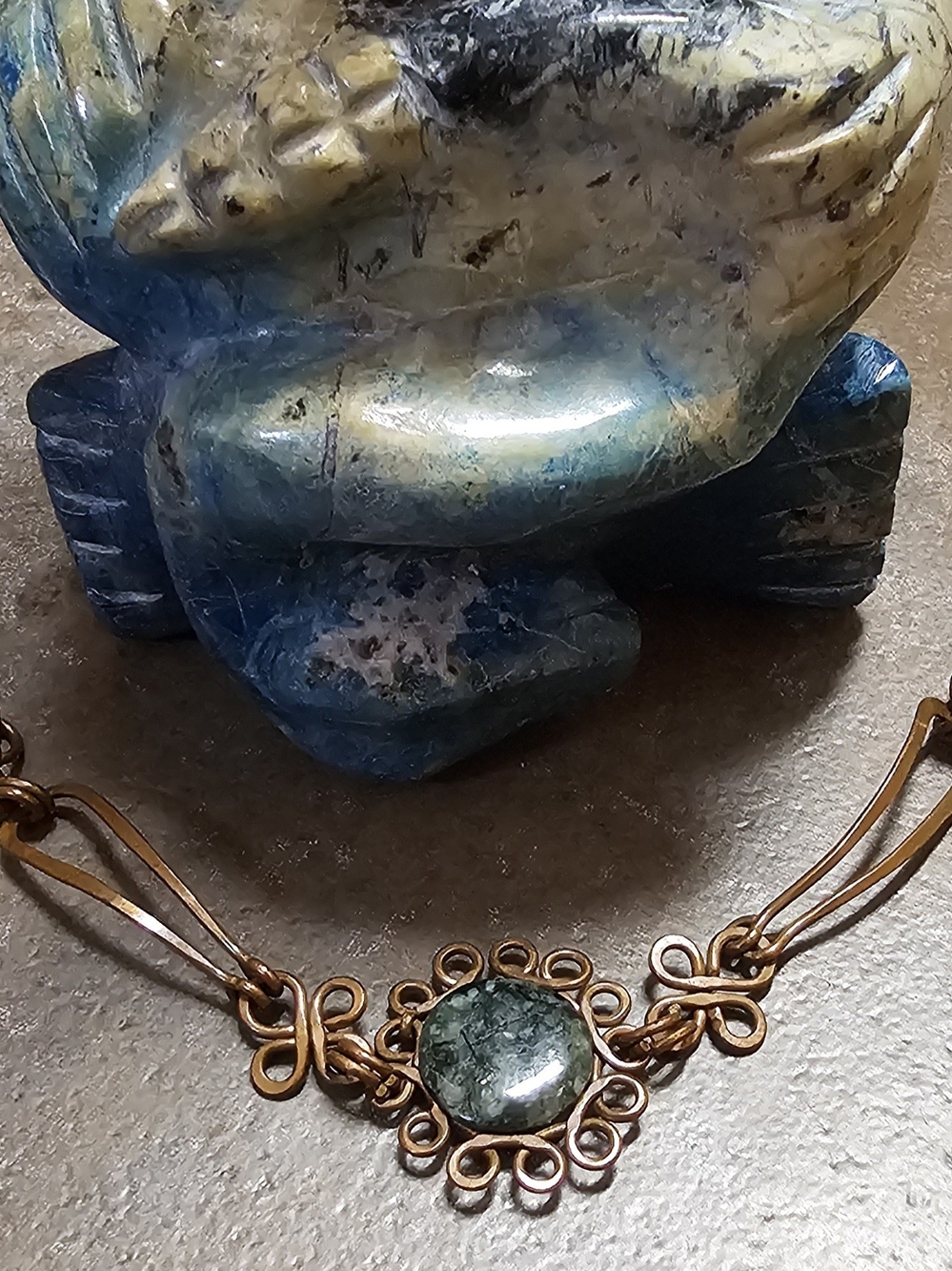 Jade & Copper Scrollwork Hand-hammered Bracelet